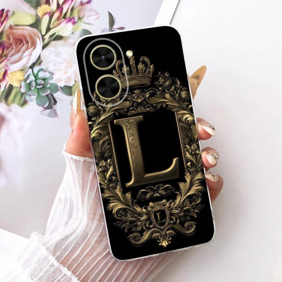 Ốp điện thoại silicon mềm họa tiết chữ cái vương miện ban đầu cho Xiaomi Poco C71 Redmi A5 4G Ốp lưng TPU mỏng trong suốt