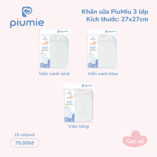 Piumie Khăn sữa gạc xô Piu Miu 3 lớp, 100% cotton tự nhiên, mềm mại, lành tính, thấm hút cao - hộp 10 chiếc