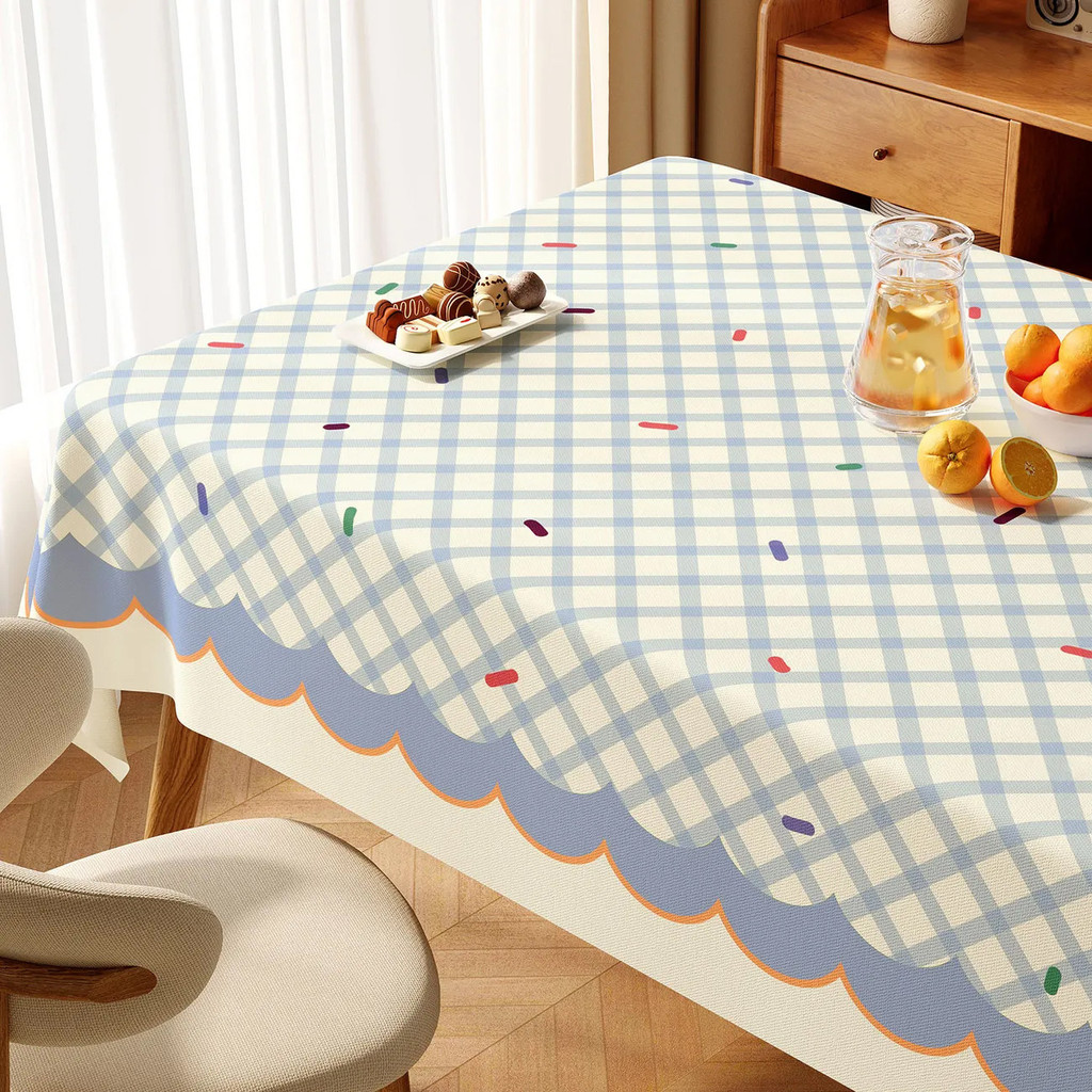 Khăn trải bàn họa tiết caro xanh vàng chấm bi | Vải cotton linen mềm mại, phong cách Nhật dễ thương, dễ giặt, trang trí bàn ăn, bàn cà phê