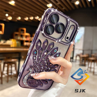 Mới Lấp Lánh Gradient 6D Kim Cương Con Công Ốp Lưng Điện Thoại IPhone 17 Pro Max 17Air 13 14 15 16 Pro Max Vỏ Silicon Mềm Trong Suốt