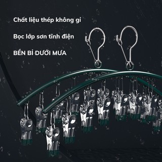 [Hàng đẹp] Móc treo quần áo, đồ lót, tất vớ 10 kẹp, thiết kế khoá chống gió