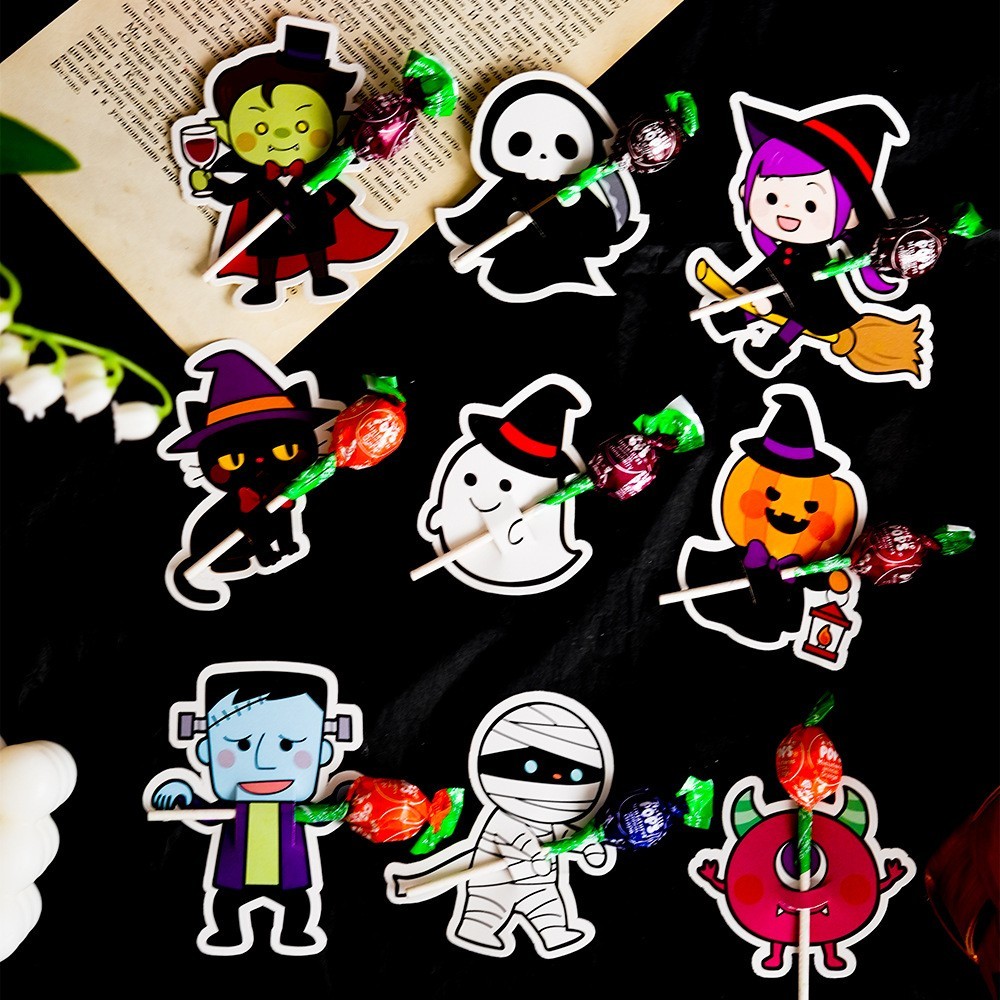 🔥 2025 🔥 Dễ thương phụ kiện quà tặng Halloween kẹo thẻ trang trí có hàng sẵn đạo cụ ảnh trang trí tiệc bao bì kẹo trẻ em ☉50 giá Halloween dơi ma ma cà rồng hình kẹo mút trang trí thẻ giấy kẹo bao bì thẻ✾