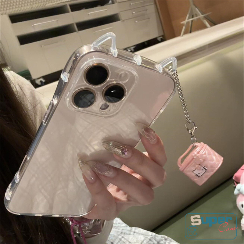 Ốp Lưng Tương Thích Cho IPhone 16 17 13 11 15 12 14 Pro Max X XR Air 7Plus XS Max 17 16 7 14 15 Plus Sang Trọng Dễ Thương Ngọt Ngào Thời Trang Đơn Giản Trong Suốt Túi Hello Kitty Vỏ Mềm