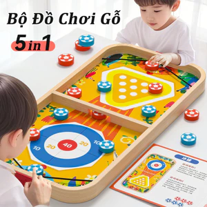 Bộ Đồ Chơi Gỗ 5 Trong 1, Cờ Giao Thông, Cờ Rắn, Bowling, Tương tác gia đình, rèn tư duy, làm quà cho bé