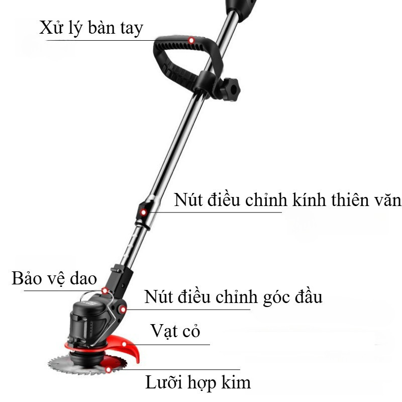 Máy Cắt Cỏ Cầm Tay Dùng Pin Sạc, Động Cơ Mạnh, Lưỡi Cắt Sắc Bén, Dọn Cỏ Sân Vườn Nhanh Chóng Tiện Lợi