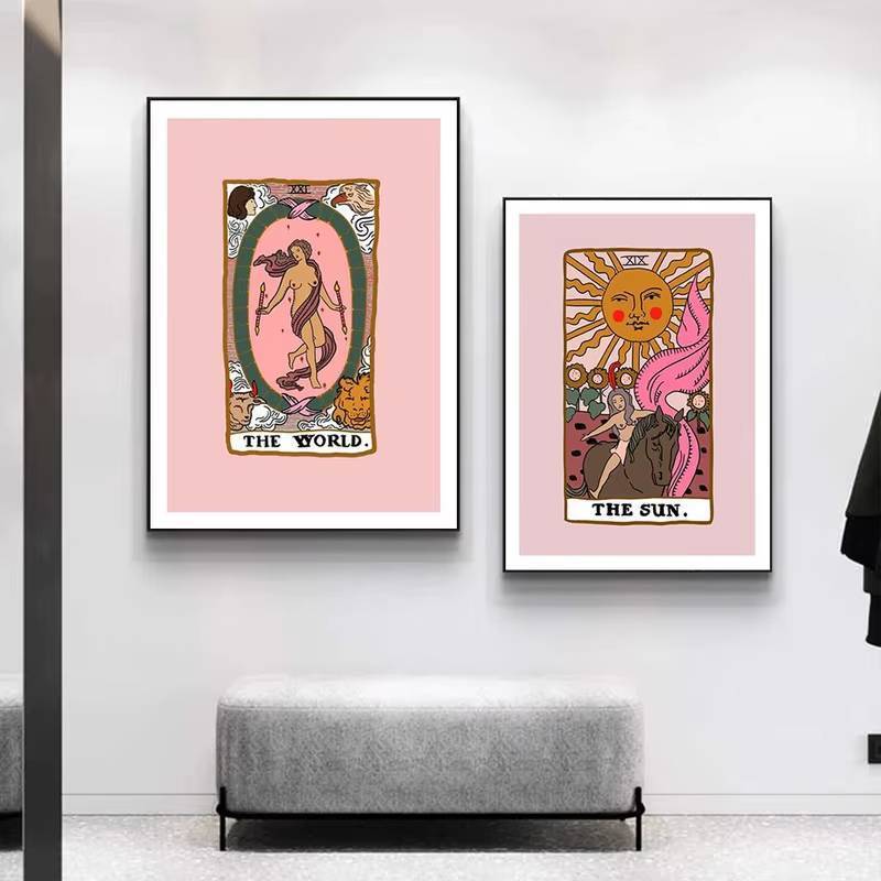 Bắc Âu trừu tượng phong cách Người yêu Tarot tường nghệ thuật hình ảnh canvas tranh Nữ hoàng Linh mục áp phích in hình phòng khách trang trí nhà