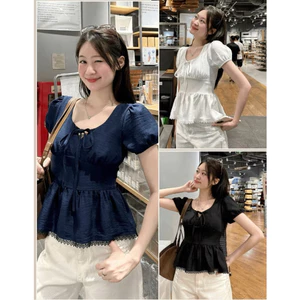 Áo Kiểu Nơ Buộc Bo Eo Tay Bồng Pha Ren MA3117