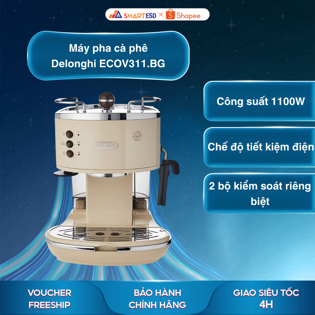 Máy pha cà phê Delonghi ECOV311.BG - Công suất 1100W - Lực bơm 15 bar - Bảo hành chính hãng 12 tháng