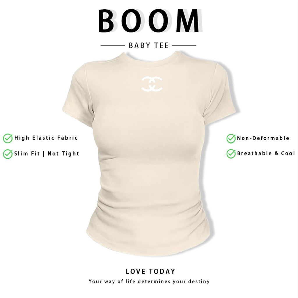BOOM Áo Baby Tee Nữ Cotton Ôm Body-Áo Thun Ngắn Tay Y2K In Hình PhongCách Mùa Hè, Cổ Tròn Hàng Đầucách hàn quốc phong655
