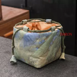 Túi vải dây rút DARON Teacup, Túi lưu trữ bộ đồ ăn in phong cách, Túi đựng đồ nhỏ chống vỡ đa chức năng di động đơn giản