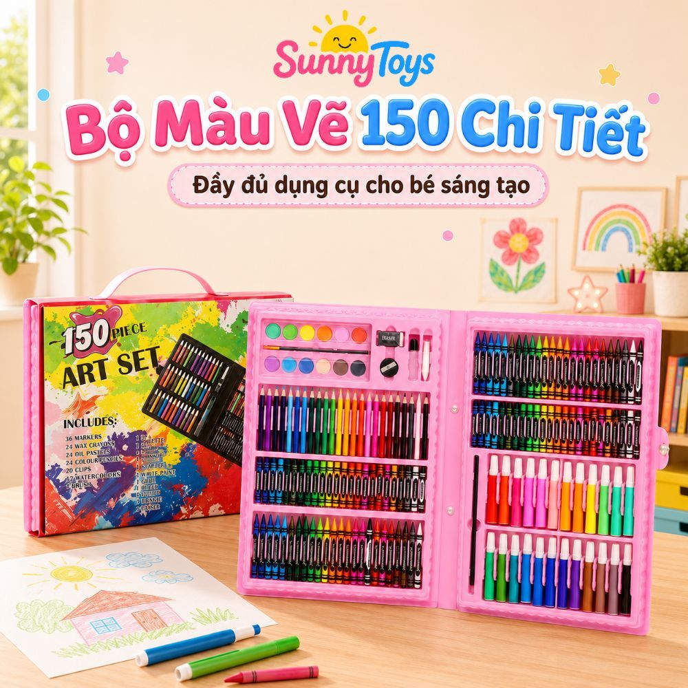 Bộ Bút Màu 150 Chi Tiết SunnyToys - Hộp Dụng Cụ Tô Vẽ Cho Bé Học Và Sáng Tạo