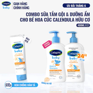 Combo Sữa tắm gội + Sữa dưỡng ẩm dịu lành cho bé Cetaphil Baby với Calendula hoa cúc hữu cơ 400ml/chai
