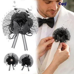 CQCJ Cổ Tay Corsage, Vải tuyn Lưới Ruy Băng Hoa Hồng, Vải Màu Đen Hoa Thiết Kế Đeo Hoa Trâm Cài Tiệc Cưới