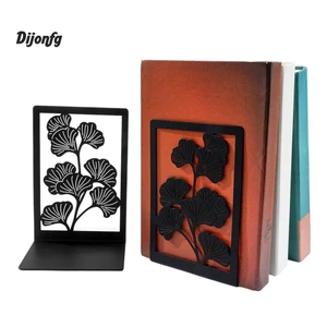1 Cặp Bookend kim loại cắt rỗng, Bookend lá mùa thu cho kệ, Bookend kim loại nghệ thuật, Phụ kiện kệ sách bền, Đế sách chống trượt cho văn phòng