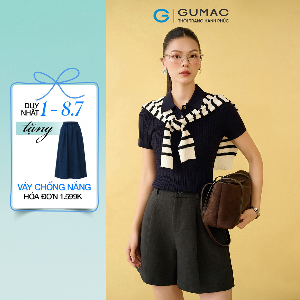 Quần short nữ GUMAC quai dê quần có xếp li đánh form A nhẹ  SHF10010