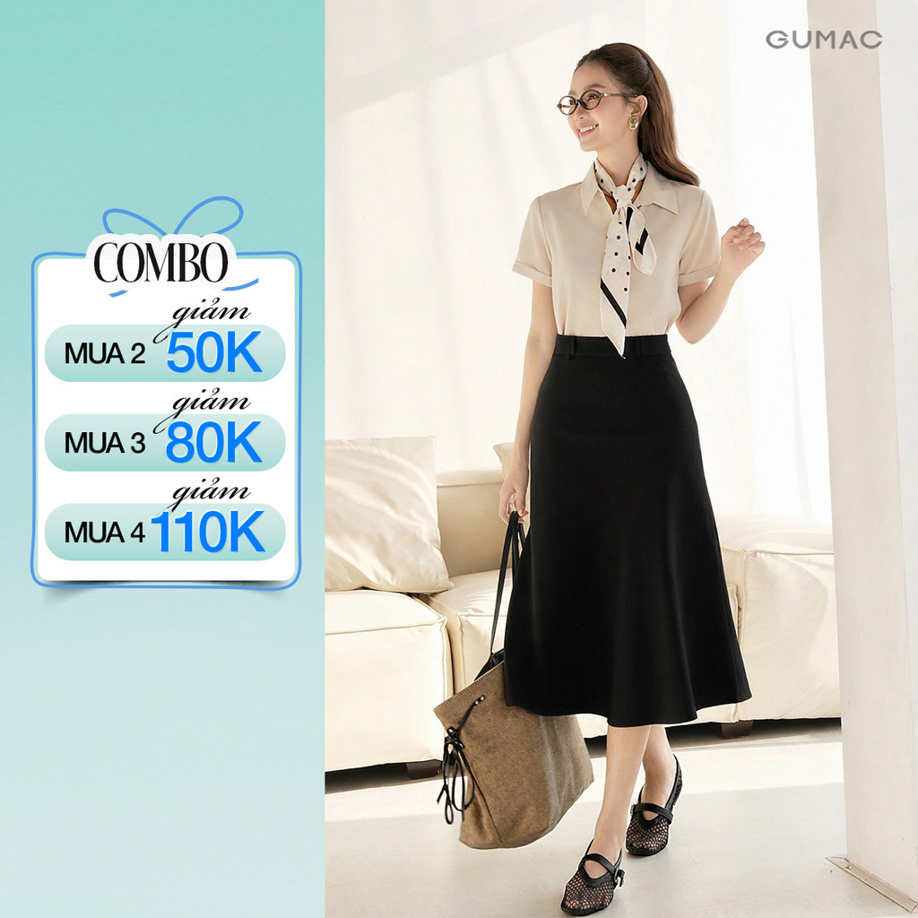 Chân Váy Nữ GUMAC Form A Nhẹ Nữ Tính Lưng Rời Con Đỉa Gập Đôi Cách Điệu LVG0405