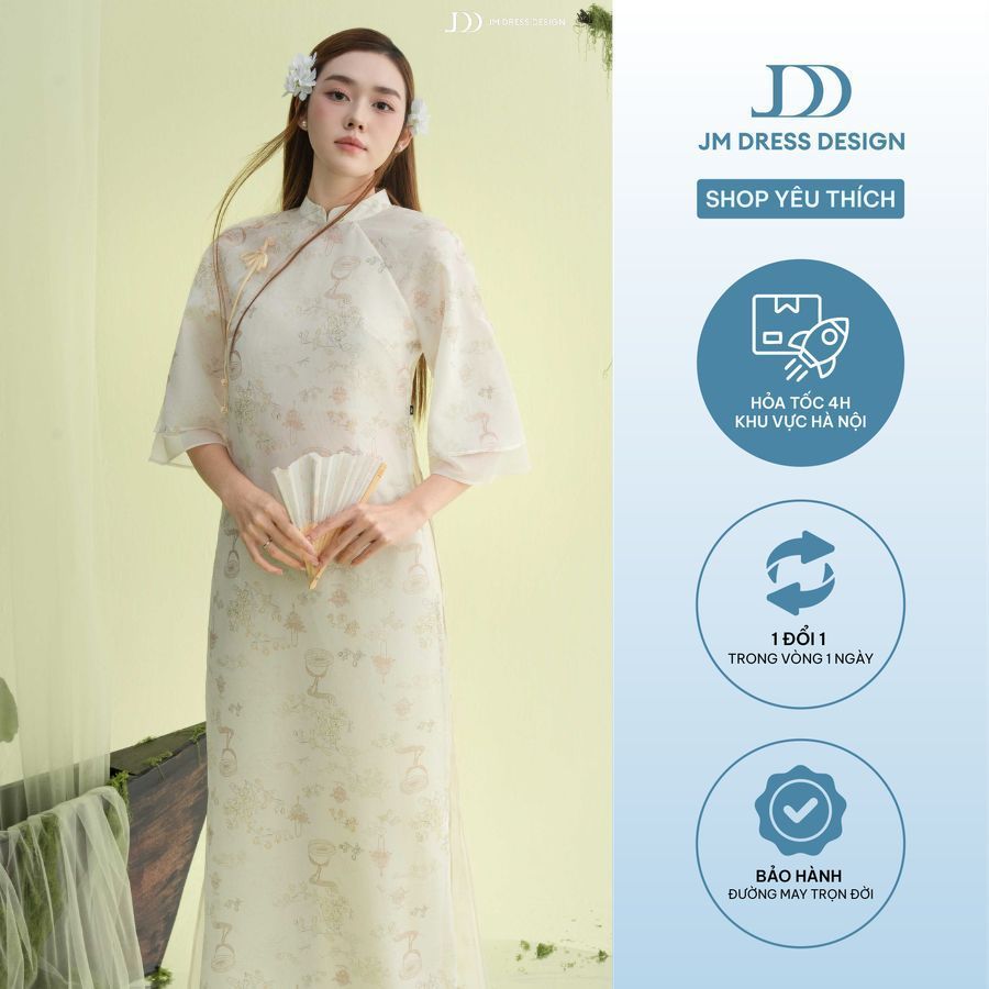 Áo Dài Thanh Vũ. Áo Dài Dáng Suông Tay Lỡ Hai Tà In Hoa Thanh Lịch 2M01.2509. Áo Dài Cách Tân Nữ Hiện Đại Sang Trọng JM