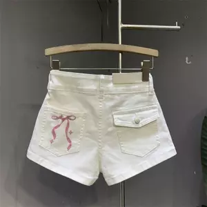 Thắt nơ thêu Slim-fit Quần short Denim phù hợp phong cách mới lưng cao mỏng hơn trông cô gái nóng bỏng Quần nóng bỏng thông thường