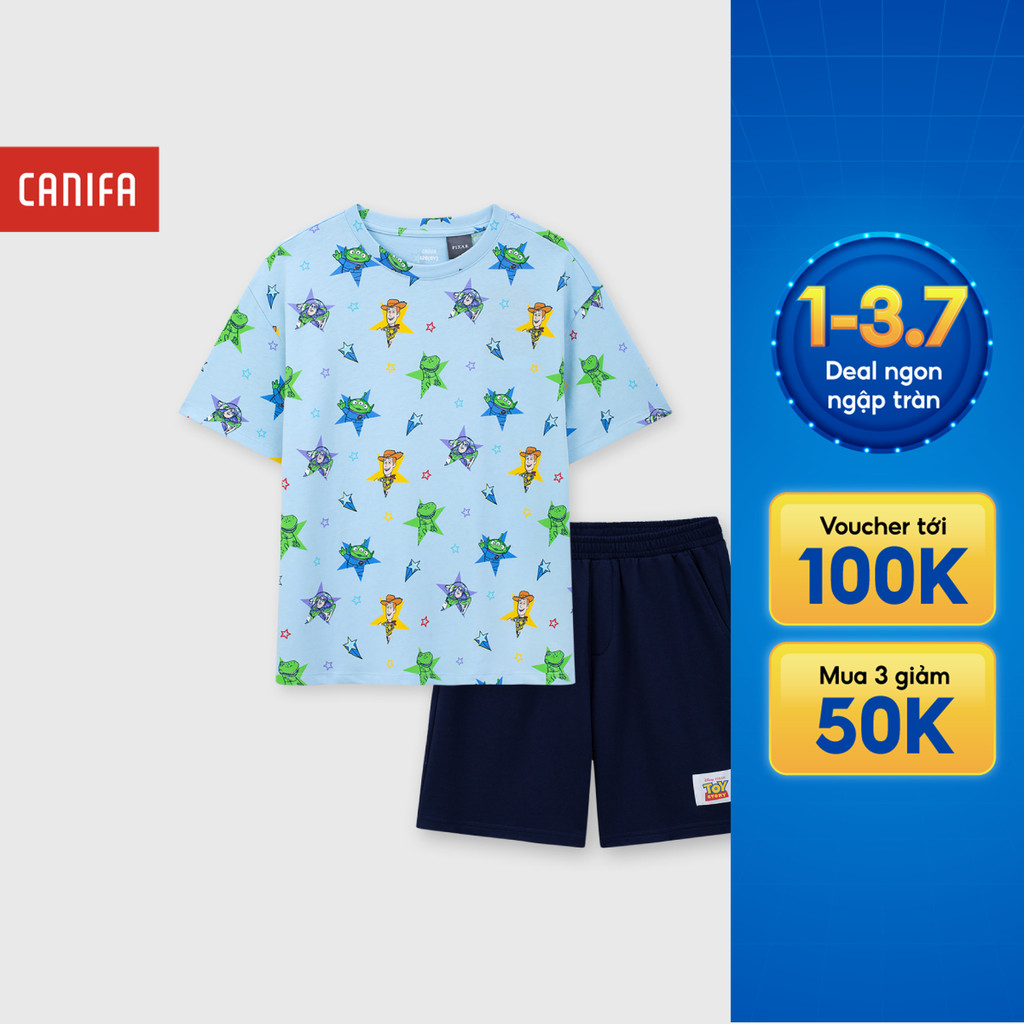 Bộ quần áo bé trai CANIFA bộ hè áo thun cộc tay quần đùi in họa tiết chất liệu cotton mềm mại thoáng mát 2ST26S003