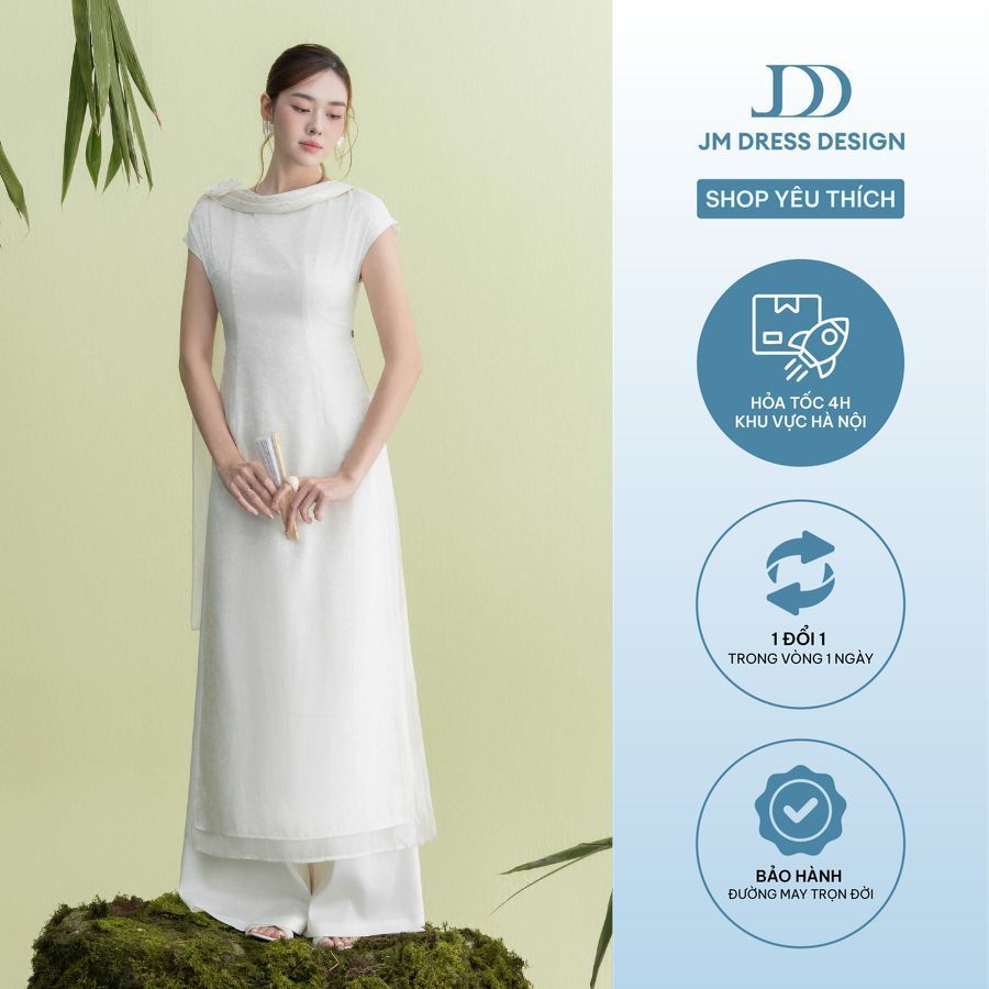 Áo Dài Thanh Vân - Áo Dài Tay Chờm Vạt Bong 2M09.2509 - Áo Dài Nữ Cách Tân Dáng Suông Nhẹ Thanh Lịch Thiết Kế Bởi JM