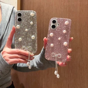 Thích hợp cho iPhone17promax Vỏ điện thoại đính đá ngọc trai Apple 16 Tua 15plus Thời trang Độc đáo Full Diamond