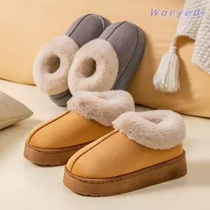 Dép mềm WANYEDI, Giày bốt tuyết lông thú giả thoải mái, Giày Cotton mềm mại chống trượt trong nhà