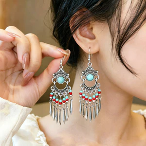 Phong Cách Dân Tộc Tua Dài Miao Bông Tai Bạc Bohemian Thiểu Số Dân Tộc Ánh Sáng Sang Trọng Cao Cấp Phù Hợp Với Bông Tai