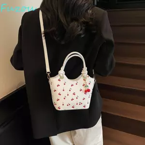 Túi đeo chéo FUZOU Cherry, Mặt dây chuyền anh đào Túi đeo vai giỏ sức chứa lớn, Túi đựng điện thoại phong cách Hàn Quốc cổ điển Túi Tote nhỏ du lịch