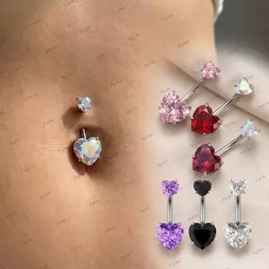 Nhẫn Nút Bụng PYCOU, Thép Không Gỉ Zircon Xuyên Rốn Rốn, Hình Trái Tim Phổ Biến Trang Sức Cơ Thể Bạc Pha Lê Cho