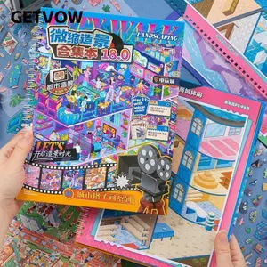 Sách dán phong cảnh GETVOW, Nhãn dán cảnh thu nhỏ 7 cảnh dễ thương, 18.0 PET Die Cut Phòng đô thị Nhãn dán Cabin Quà tặng trẻ em