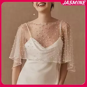 JASMINE Ngọc Trai Đính Hạt Cưới Quấn Sheer Ngọc Cổ Mềm Vải Tuyn Trước Ngắn Ba Khăn Choàng Cưới Phụ Kiện Cho Nữ Đầm JASMINE