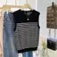 Áo yếm sọc lụa băng Pháp mùa hè Phong cách mỏng Vai trang trọng Slim-fit Chic có thể mặc bên trong bên ngoài không tay dệt kim hàng đầu cho nữ