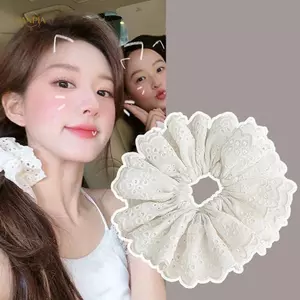 PNPIA- 1PC Quá Khổ Cotton Ren Pháp Tóc Scrunchie Tóc Cho Nữ Co Giãn Đuôi Ngựa Hai Lớp Phụ Kiện Tóc Nữ