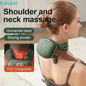 Máy mát xa cổ điện FUHUIOT, Máy mát xa cổ làm nóng mô sâu bằng tay Bionic, Máy nén sưởi ấm di động Máy mát xa cổ 4D không dây Máy mát xa vai Massage eo