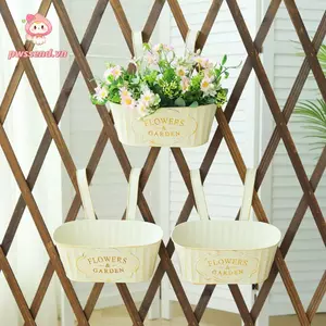 Xô vườn PWSEND, Hộp đựng lan can treo tường di động, Trang trí nhà cửa Ban công Chậu hoa bằng kim loại Dụng cụ hoa mục vụ