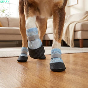 QEARY 4 Giày Lưới Cho Chó, Dây Đeo Có Thể Điều Chỉnh Chống Mài Mòn Chống Trơn Trượt Cho Chó, Đế Mềm Thoải Mái Chống Trơn Trượt Thoáng Khí Cho Chó