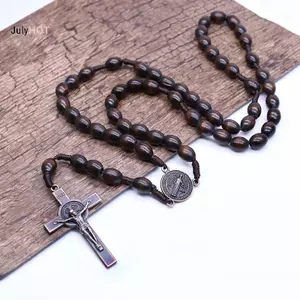 JULYHOT Vintage Chữ Thập Gỗ Hạt Tôn Giáo Mặt Dây Chuyền Nelace Trang Sức Massivedeals