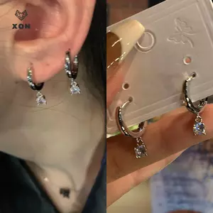 Bông tai mặt dây chuyền hình tròn Zircon thời trang tinh tế dành cho nữ Bông tai tinh tế Trang sức tiệc cưới Quà tặng sinh nhật [Mina]
