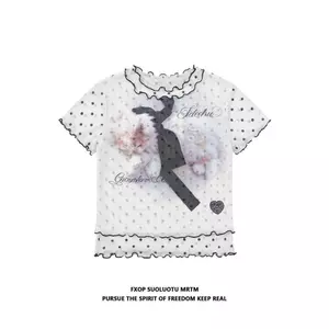 Áo thun ngắn tay Bowknot Cat Polka Dot Fungus Edge dành cho nữ 2026 Áo kiểu Harajuku Nhật Bản hàng đầu mới