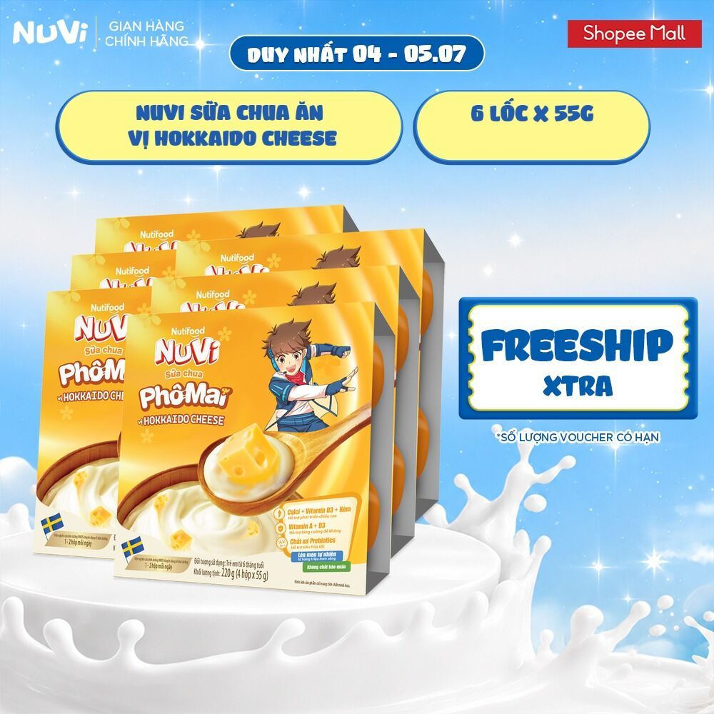 Combo 6 Lốc NuVi Sữa Chua Ăn Vị Hokkaido Cheese 55g/hộp