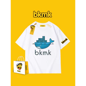 Áo thun nam in hình cá voi bkmk mới hợp thời trang và đa năng thiết kế ngắn tay cảm giác cotton nguyên chất mùa hè thương hiệu ngắn tay dáng rộng 0704
