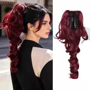 WEETW Xoắn Ốc Uốn Tóc Giả Đuôi Ngựa, Nhiều Màu Lông Tơ Dài Xoăn Xoăn Đuôi Ngựa, Sợi Chịu Nhiệt Kẹp Tóc Thoải Mái Đuôi Ngựa Hàng Ngày