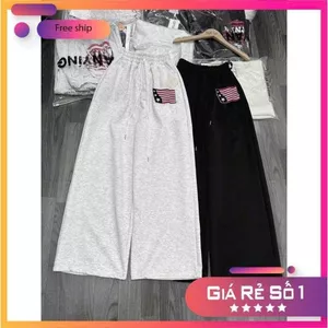 Quần suông thêu nỉ 2za, cạp cao chun, phong cách thời trang, chất liệu da cá