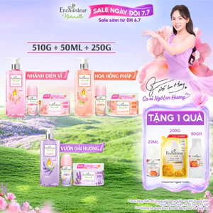 Bộ sản phẩm dưỡng da thiên nhiên Enchanteur Naturelle: Sữa tắm 510g, Serum lăn khử mùi 50ml, Tẩy tế bào chết 250g