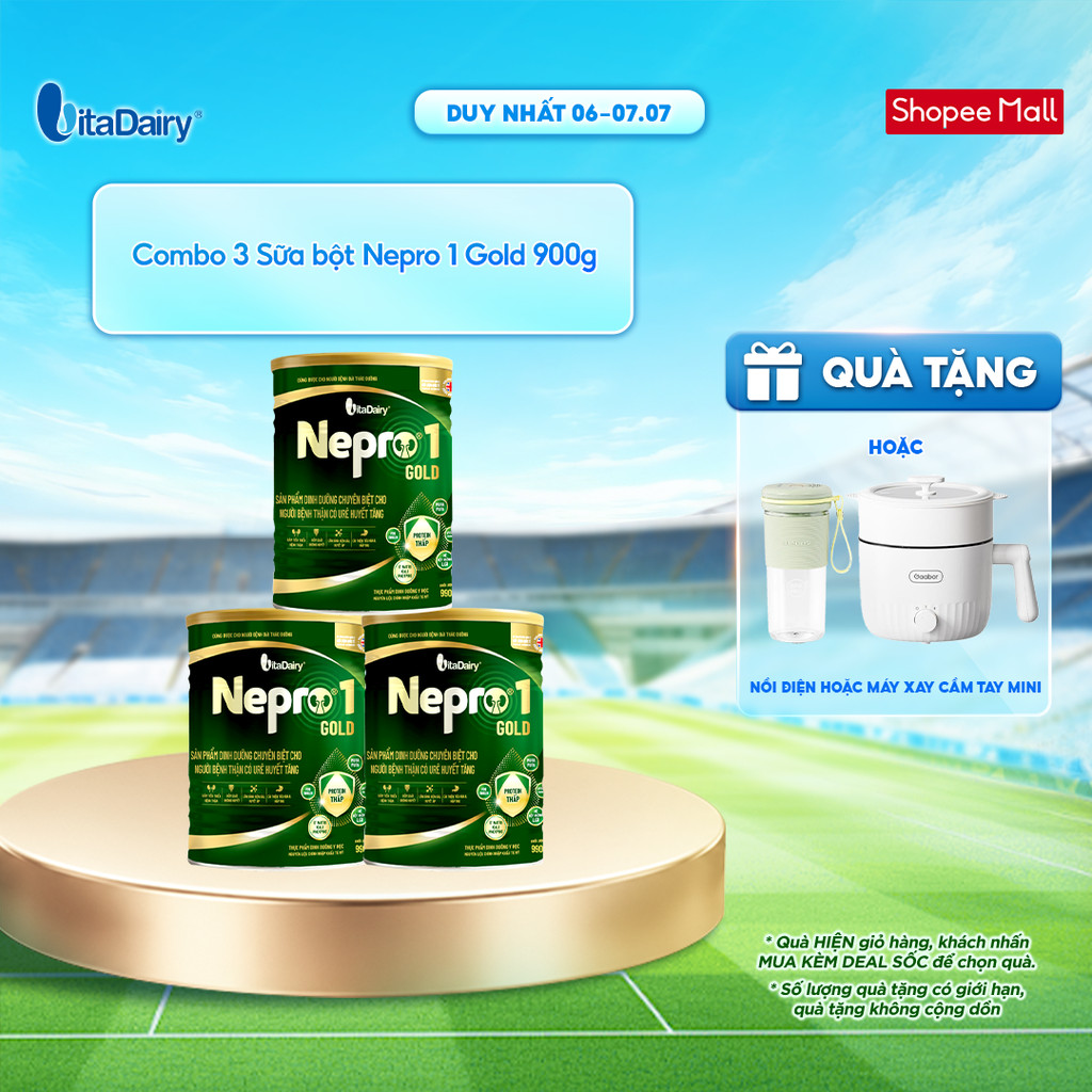 [COMBO 3 LON] Sữa bột Nepro 1 Gold - Phù hợp chế độ dinh dưỡng đặc biệt (dành cho người tiểu đường) - Lon 900g