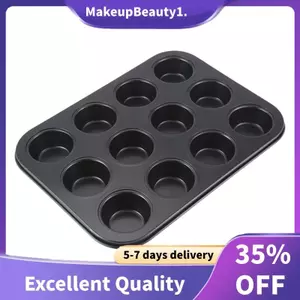 Khay nướng bánh 12 cốc mini khuôn cupcake chống dính bằng thép carbon cao cấp