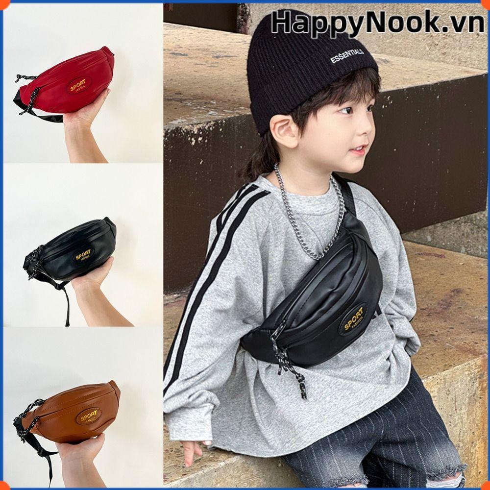 Túi trẻ em HAPPYNOOK, Túi đeo ngực dung tích lớn bằng da, Túi đeo vai thể thao có dây kéo chống nước