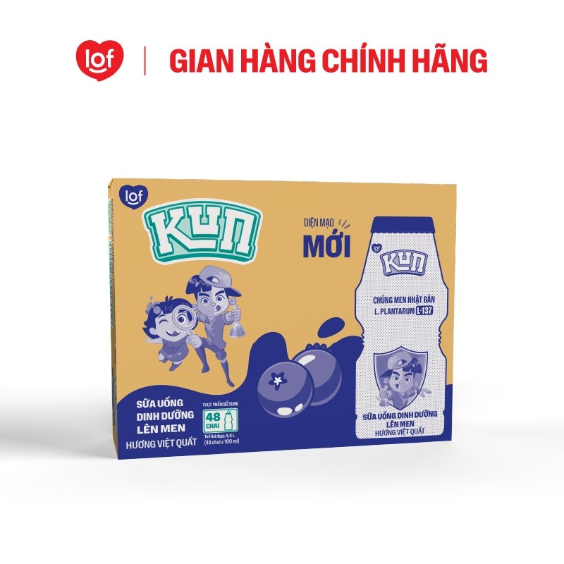 Sữa chua uống KUN dinh dưỡng lên men vị việt quất thùng 48 chai x 100ml