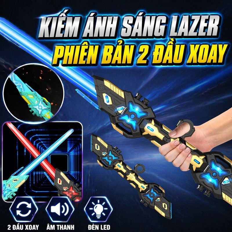 Kiếm Ánh Sáng Lazer Phiên Bản 2 Đầu Xoay,Đèn LED 7 Màu Đổi Màu,Đèn Đổi Màu Nhanh, Đồ Chơi Trẻ Em