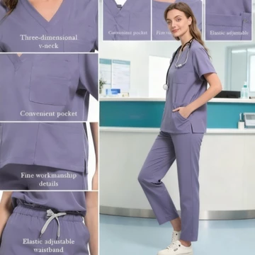 Bộ tẩy tế bào chết nam - Slim Fit Top với quần ống thẳng, Đồng phục y tế chuyên nghiệp dành cho bác sĩ & y tá, Quần áo bảo hộ lao động trong phòng khám bệnh viện